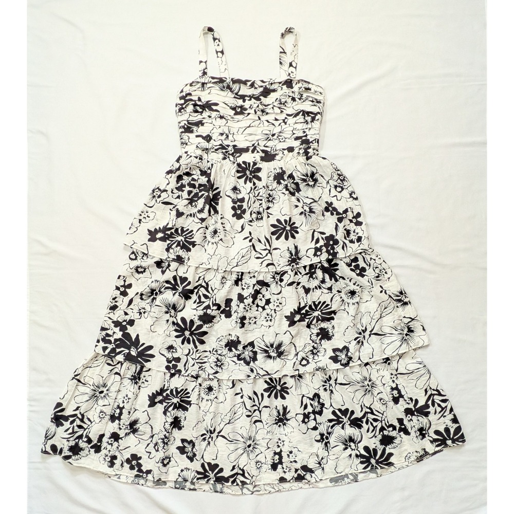 Abercrombie & Fitch Emerson Tiered Maxi Dress Black White Floral XL - NWT